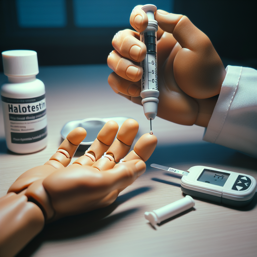 Blood glucose monitoring with halotestin